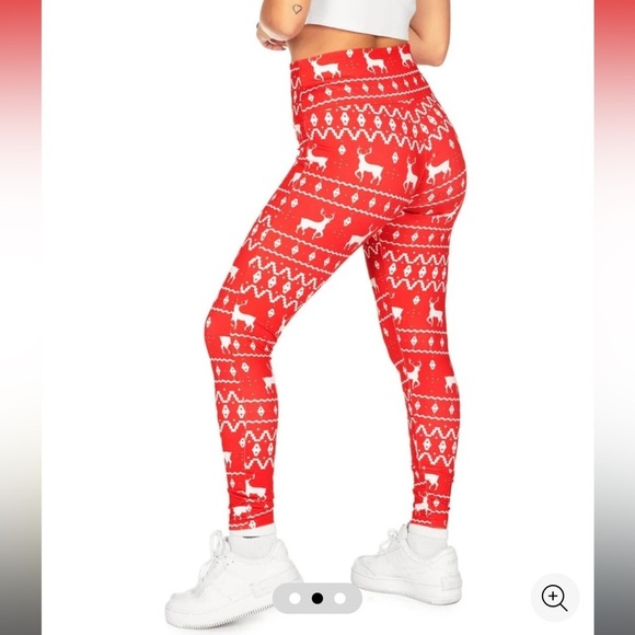 NWOT TIPSY ELVES - RED REINDEER HIGH WAISTED LEGGINGS SIZE LARGE - Picture 2 of 3